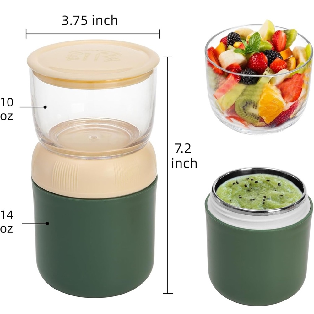 Insulated Container, On the Go Cup, 2-in-1 Food Storage Jar with Lid & Spoon
